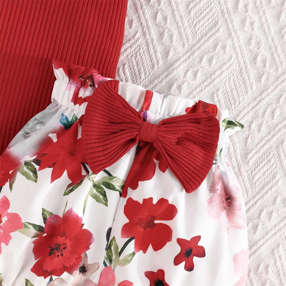 3PCS Comfy Floral Print Short Sleeve Baby Set