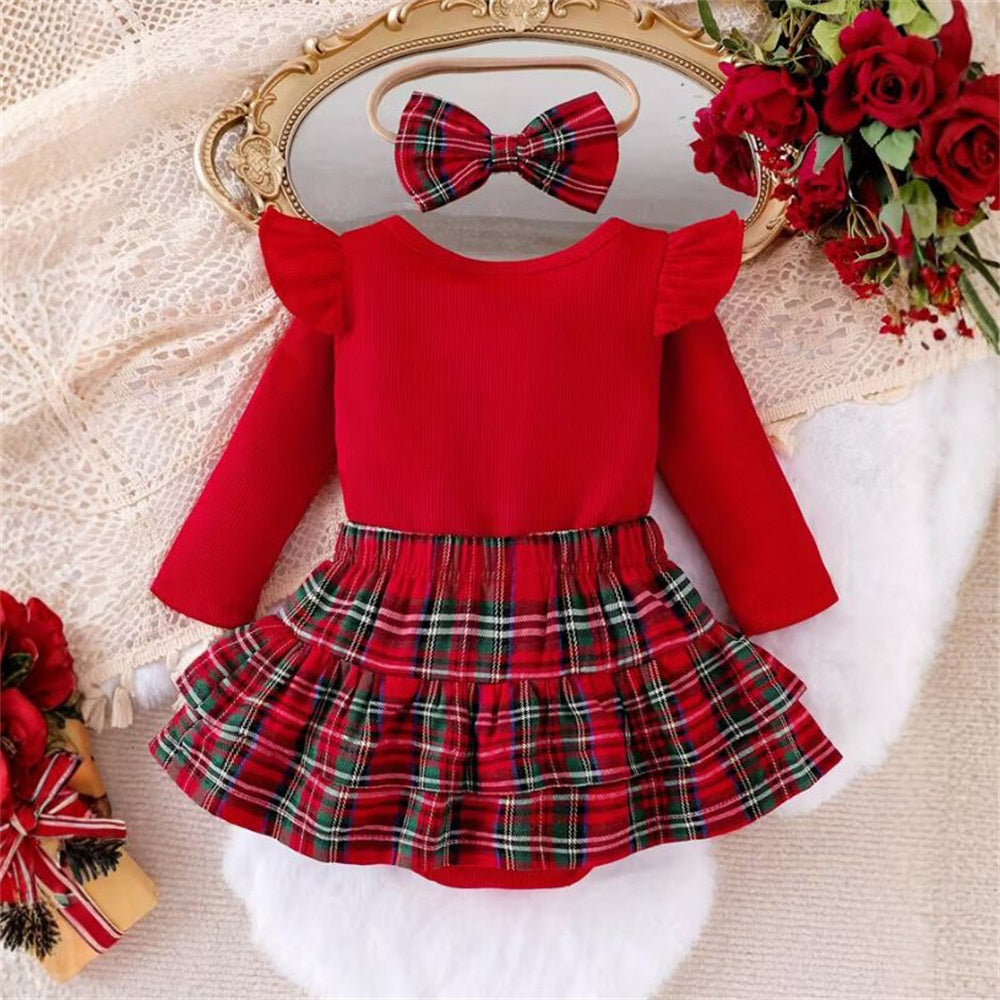 2PCS Fashionable Plaid Print Long Sleeve Baby Set