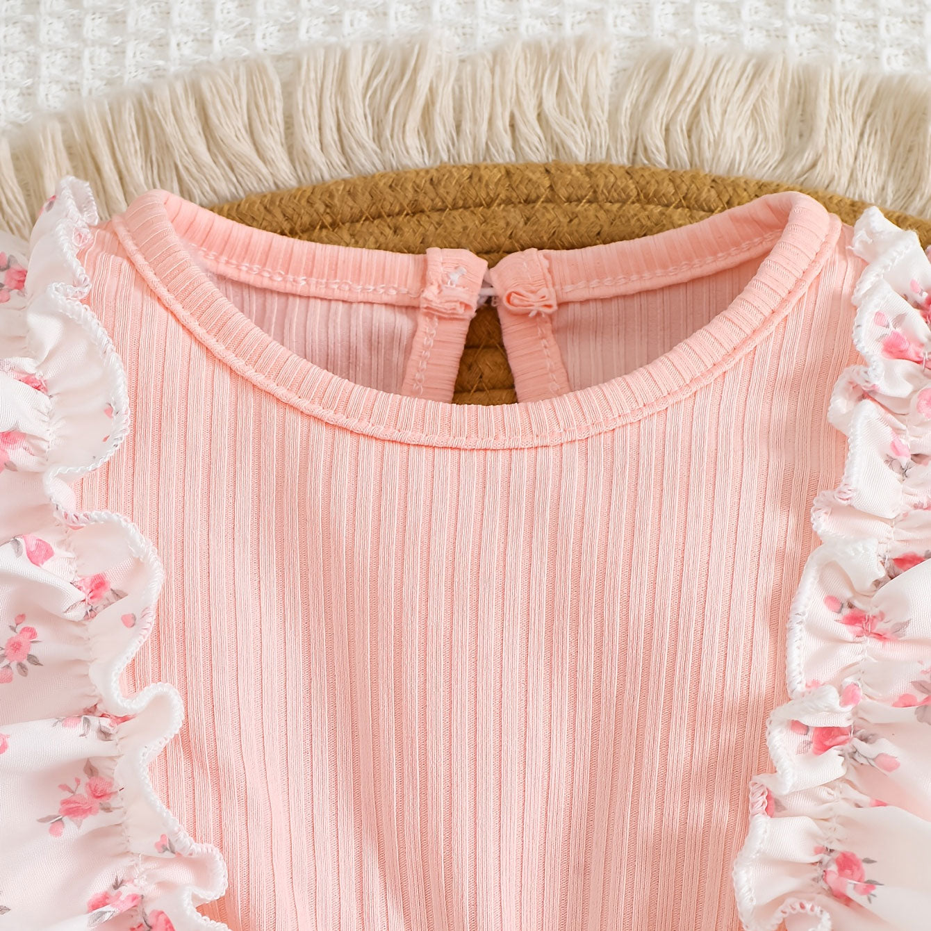 Chic Fake Two-Piece Floral Printed Ruffle Long Sleeve Baby Jumpsuit