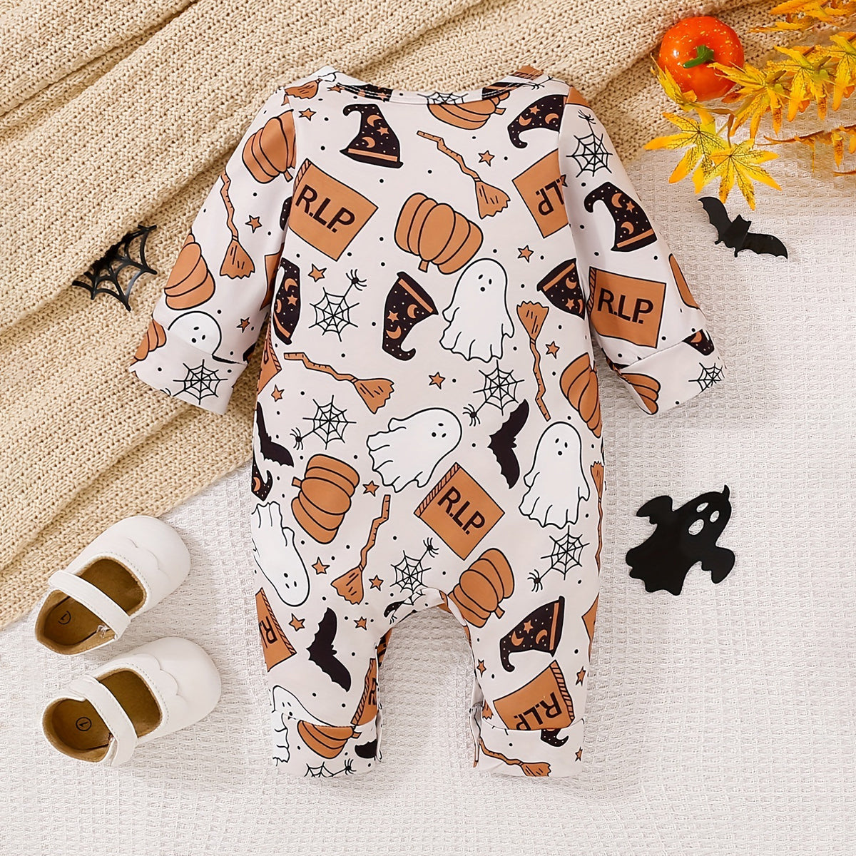 SCute Party Halloween Cartoon Printed Long Sleeve Baby Jumpsuit