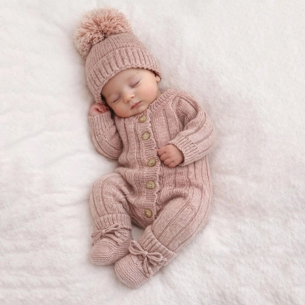 2PCS Comfy Solid Color Long Sleeve Baby Knit Jumpsuit