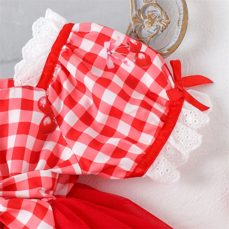 Cute Plaid Printed Short Sleeve Baby Mesh Romper