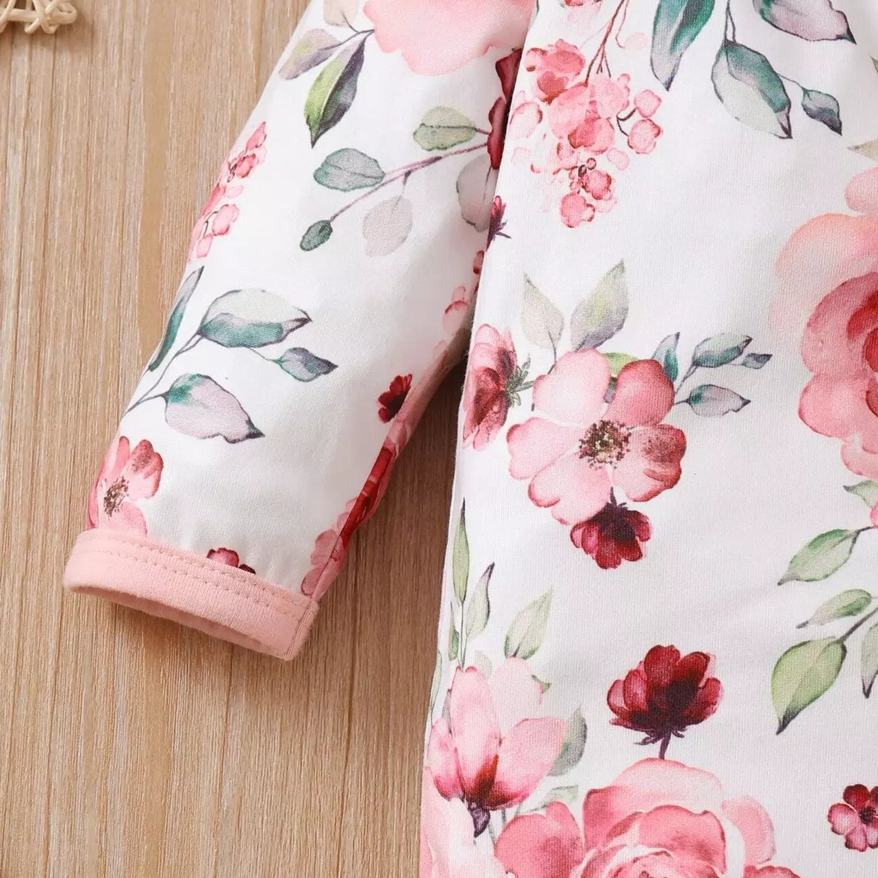 Classy Floral Printed Ruffle Long Sleeve Baby Jumpsuit