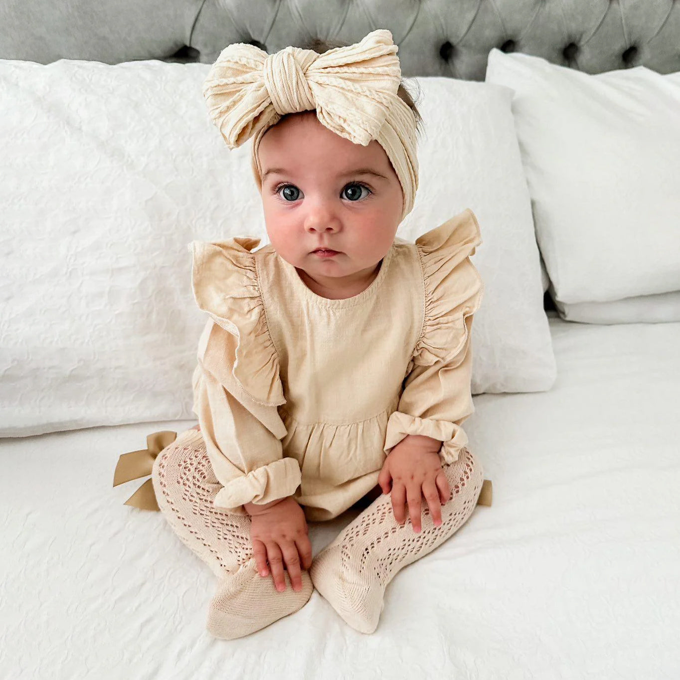 Cute Solid Color Ruffled Long Sleeve Baby Romper