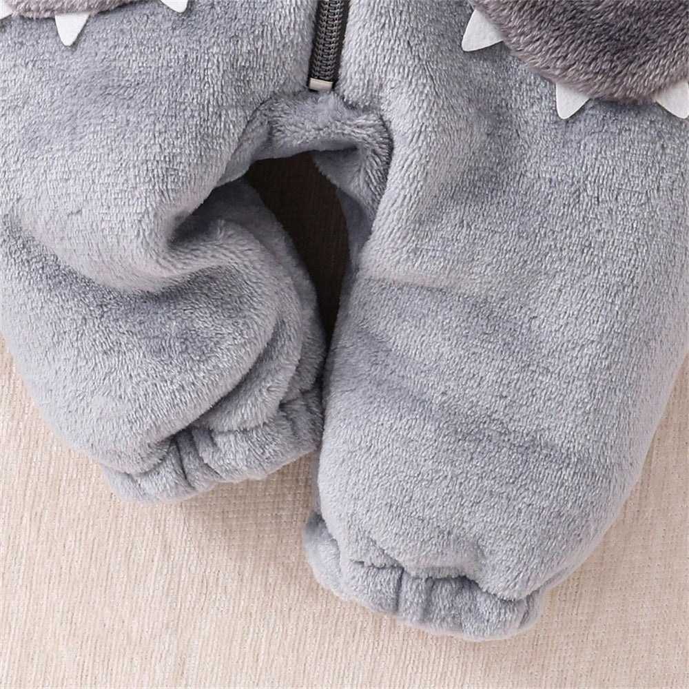 Cute Plush Raccoon Print Long Sleeve Hooded Baby Jumpsuit