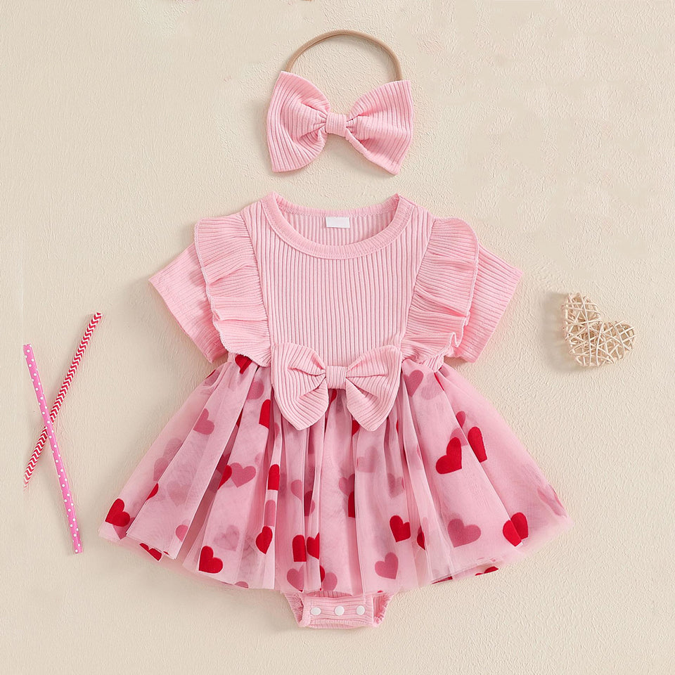 2PCS Lovely Heart Printed Short Sleeve Baby Romper