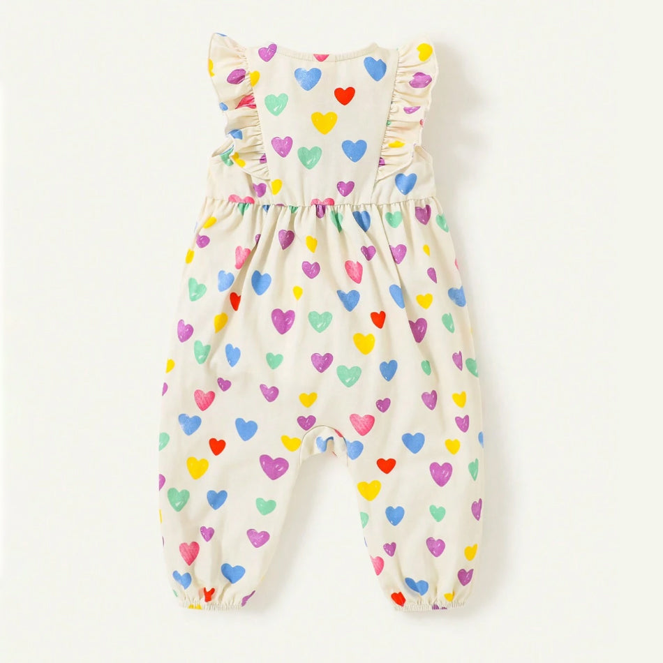 Stylish Colorful Love Print Sleeveless Baby Girl Jumpsuit