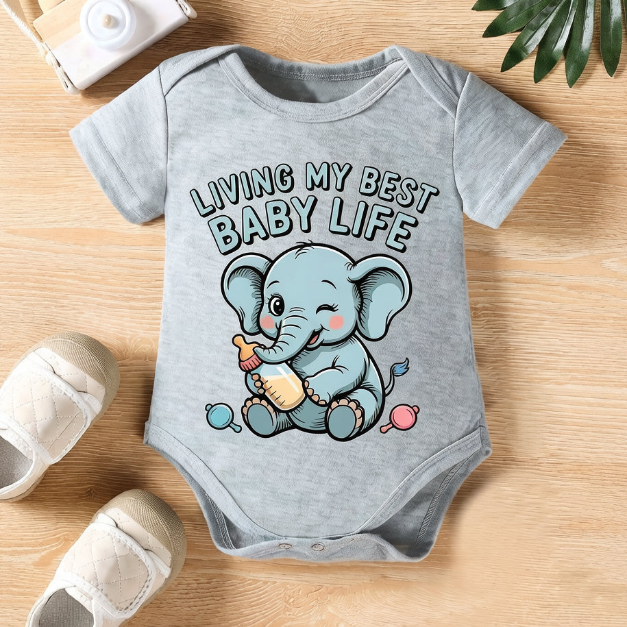 Living My Best Baby Life Letter Elephant Printed Baby Romper