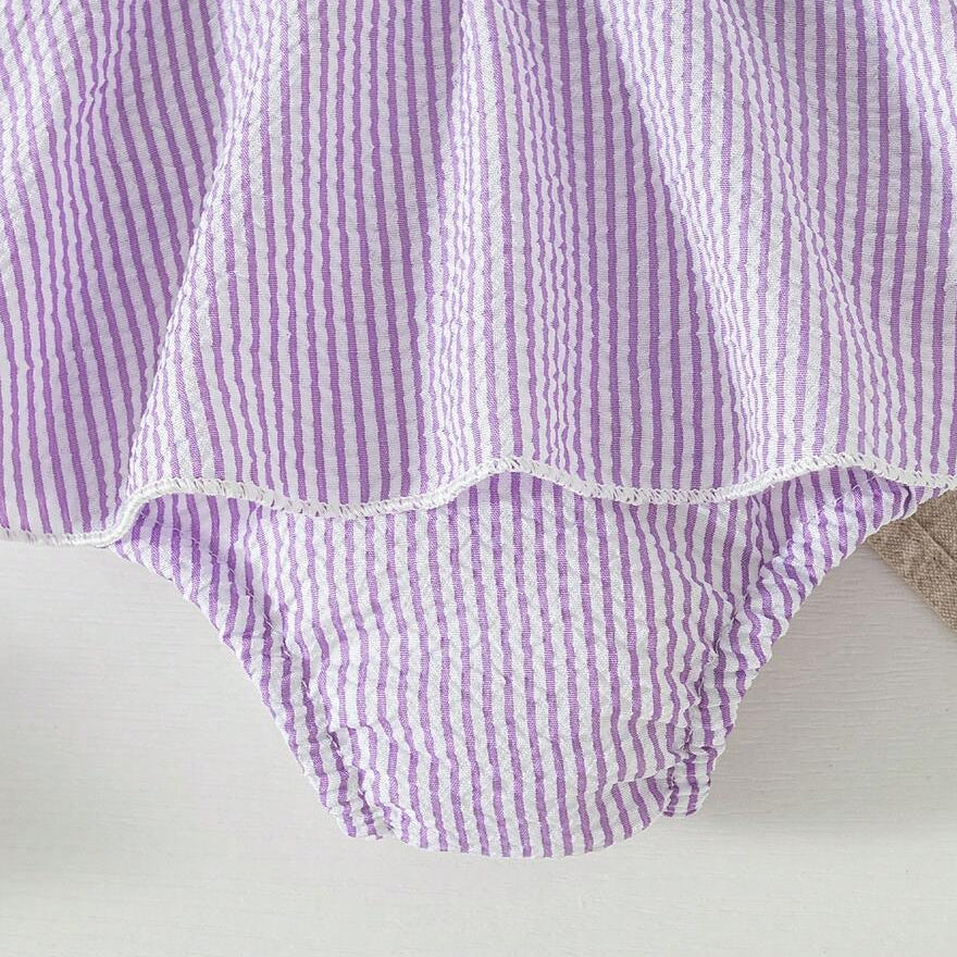 2PCS Cute Stripe Print Flutter Sleeve Baby Romper