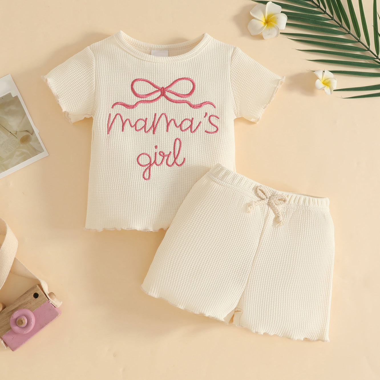 2PCS Mama's Girl Letter Embroidery Short Sleeve Baby Set