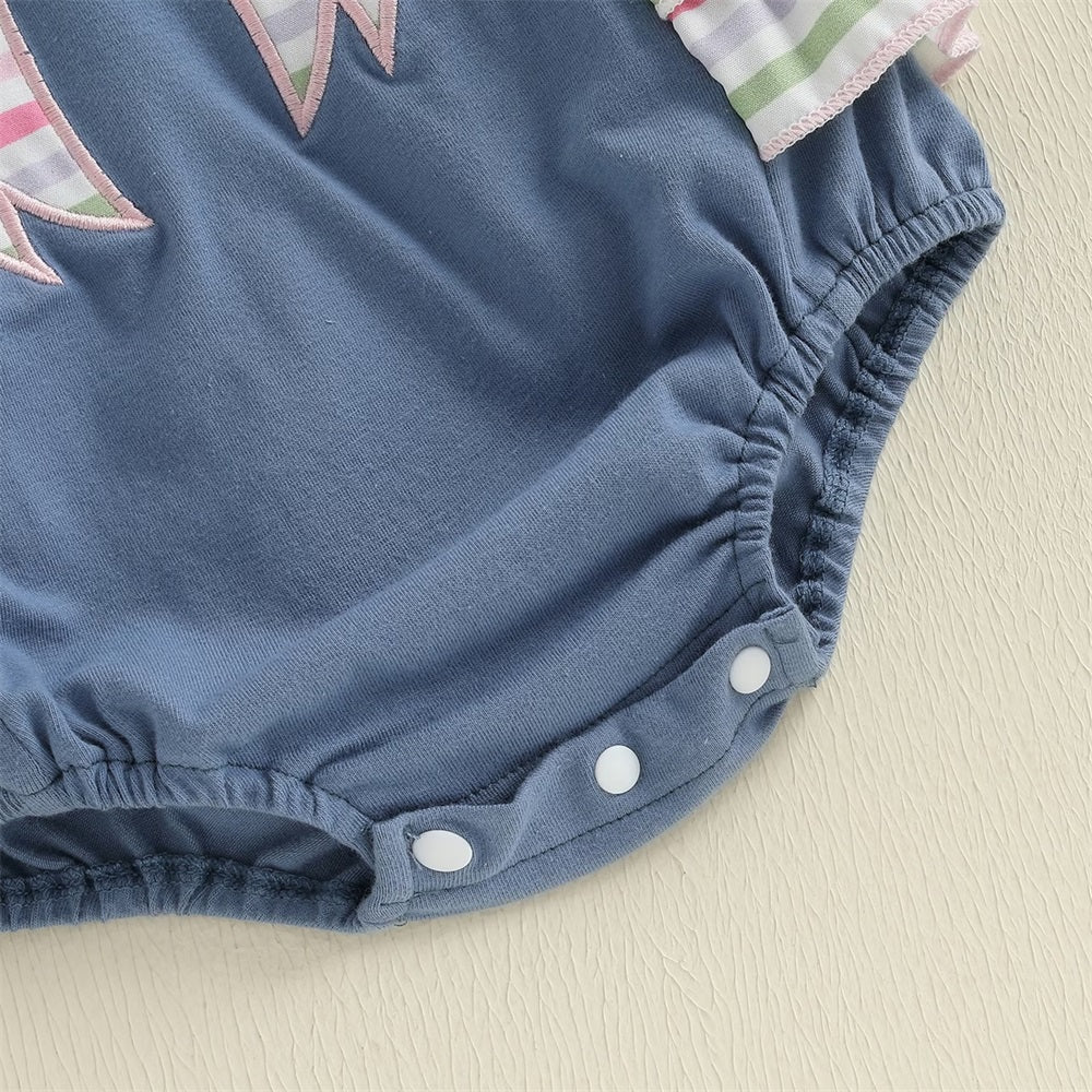 Summer Bow Embroidery Fly Sleeve Frill Trim Baby Romper