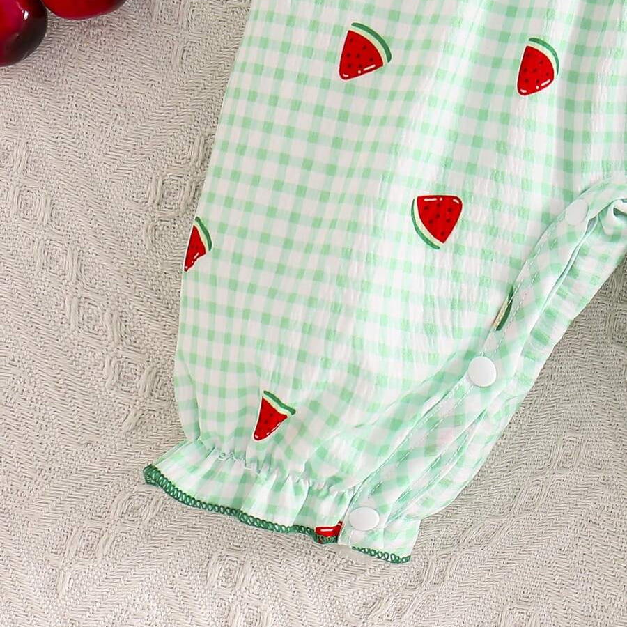 Lovely Watermelon Plaid Print Sleeveless Baby Jumpsuit