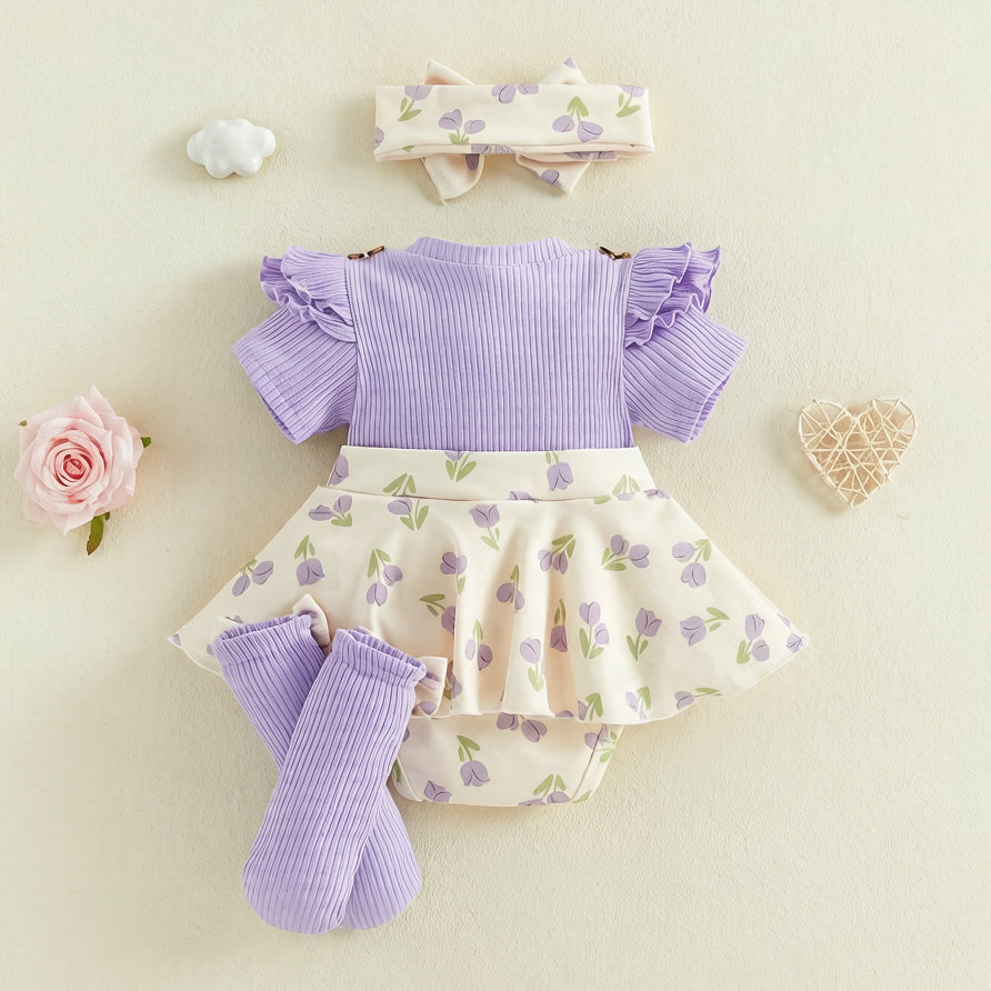 3PCS Charming Floral Print Long Sleeve Baby Romper