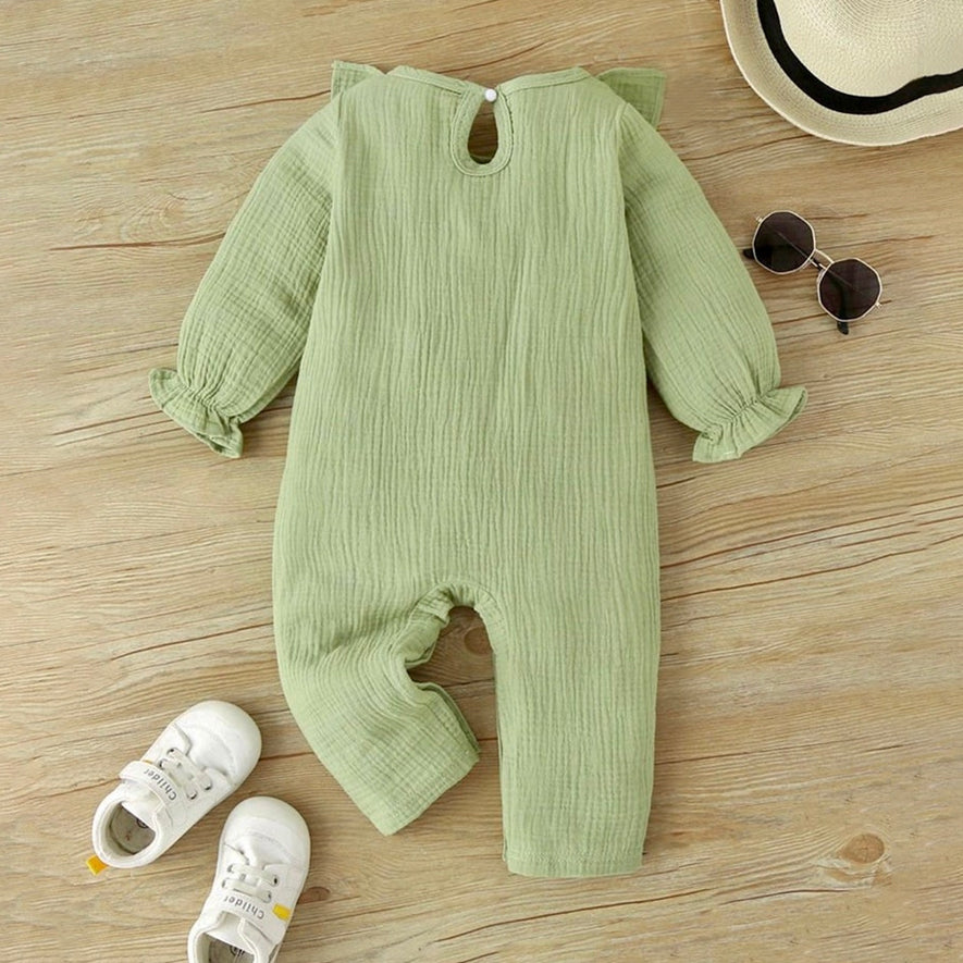 Solid Color Ruffle Decoration Long Sleeve Baby Jumpsuit