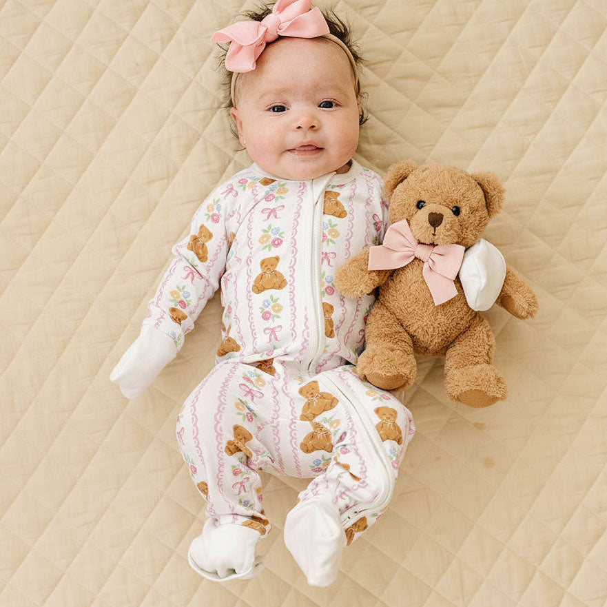 Grace Bear Floral Printed Long Sleeve Zipper Baby Jumpsuit