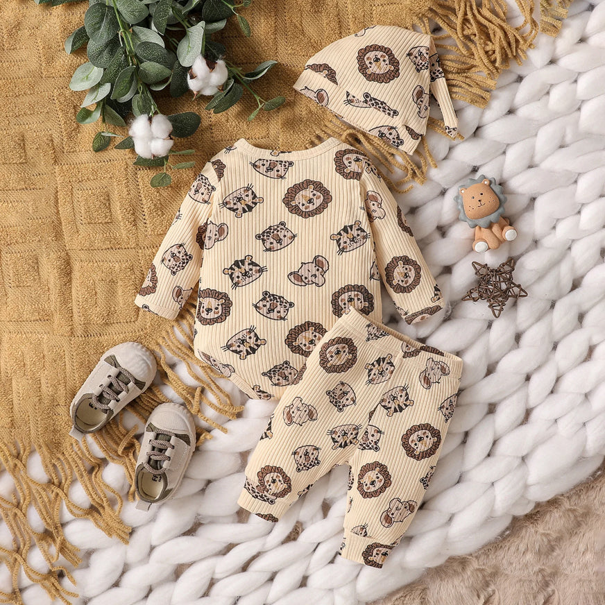 3PCS Cute Animal Print Long Sleeve Baby Set