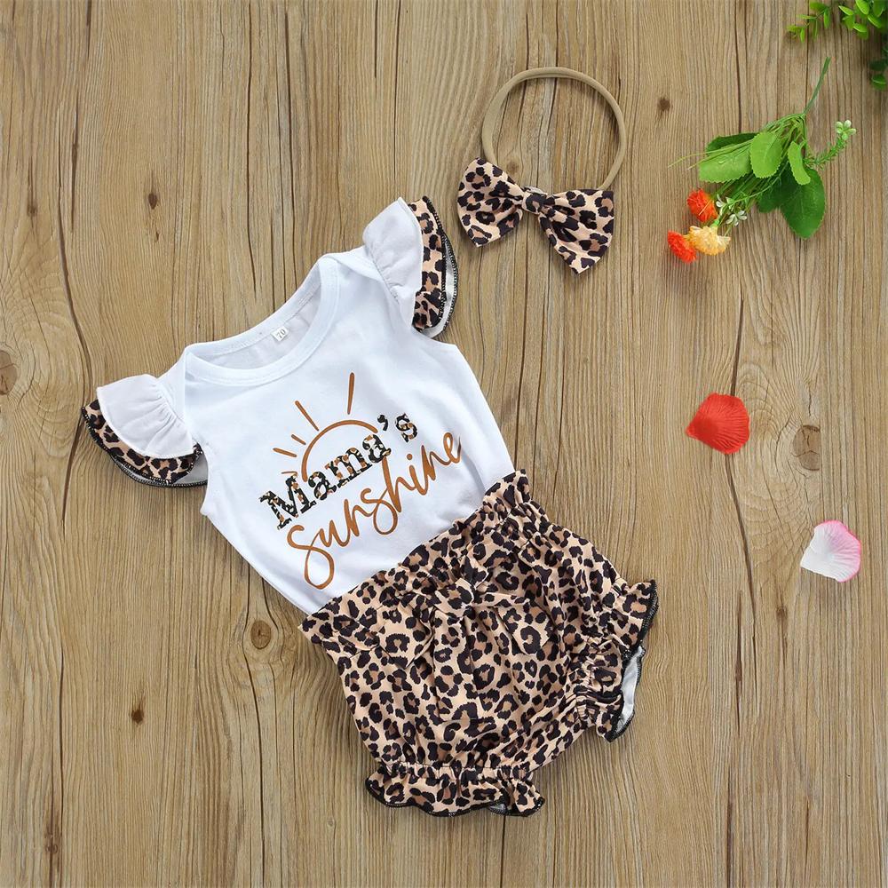 3PCS Chic Mama's Sunshine Letter Leopard Print Baby Set