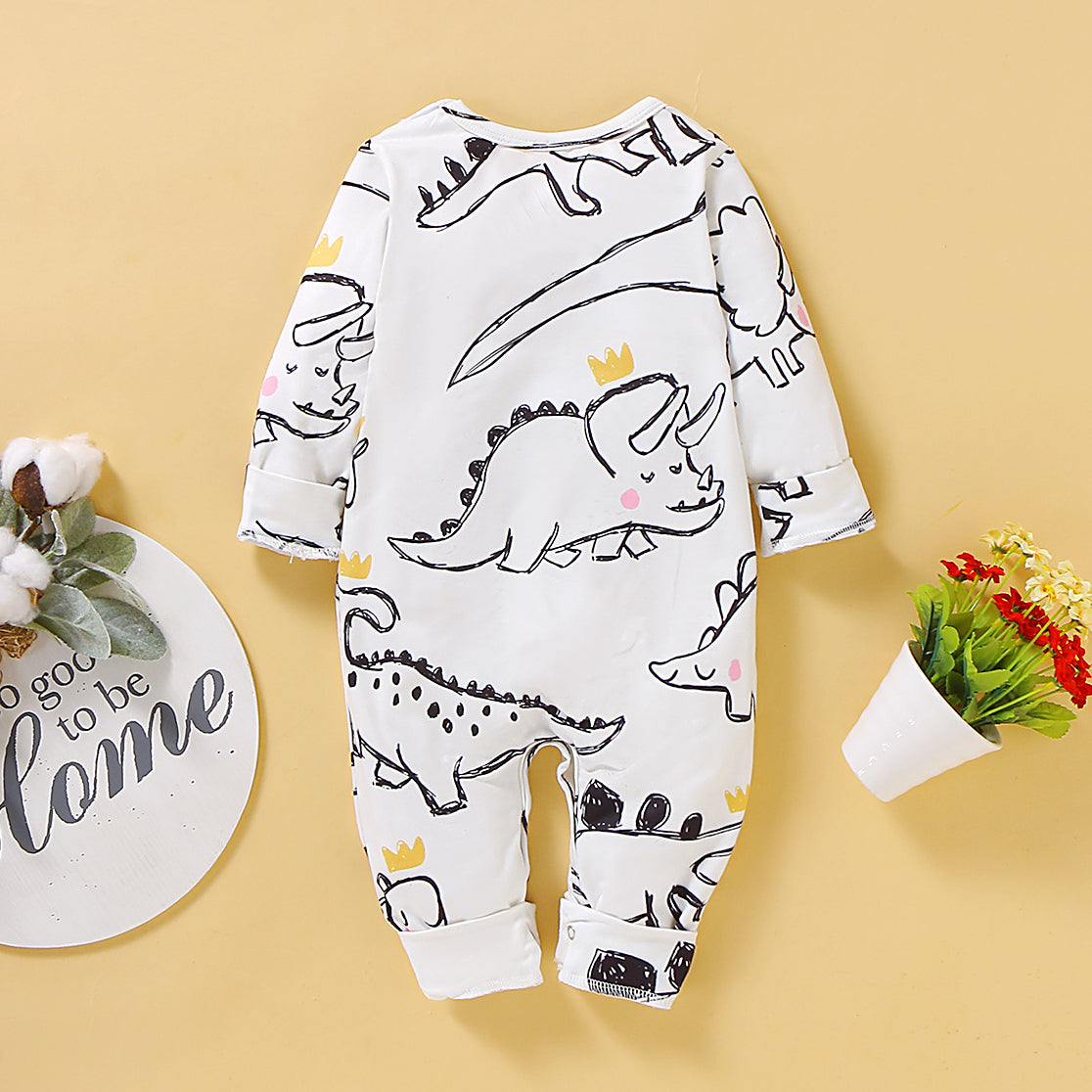 Stylish Dinosaur Printed Long Sleeve Baby Jumpsuit