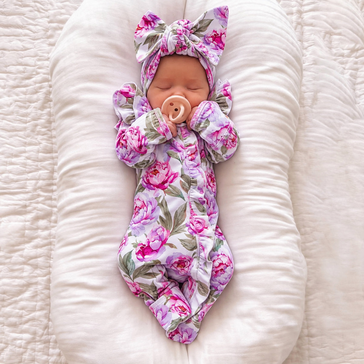 2PCS Endearing Floral Print Zipper Long Sleeve Baby Jumpsuit