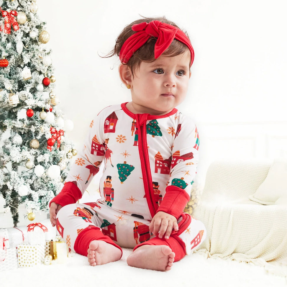 Christmas Nutcracker Printed Zipper Bamboo Viscose Baby Jumpsuit