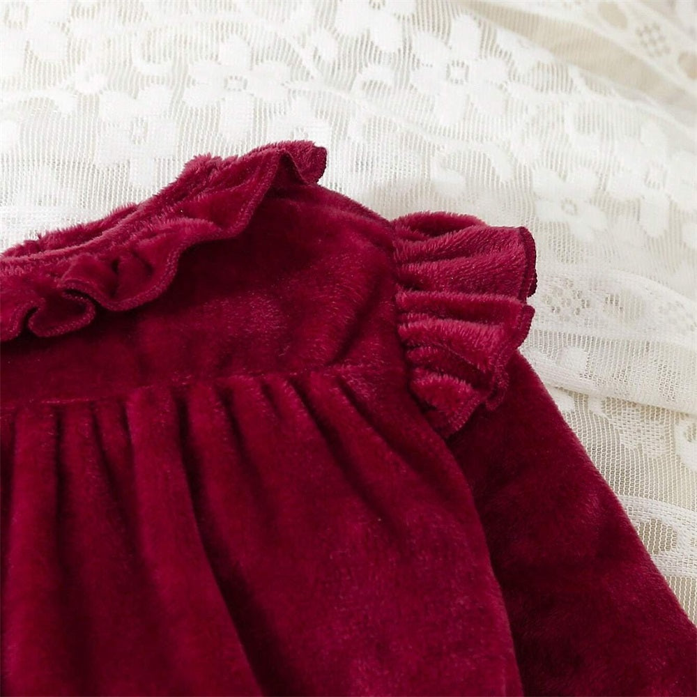 Adorable Solid Color Velvet Long Sleeve Baby Jumpsuit