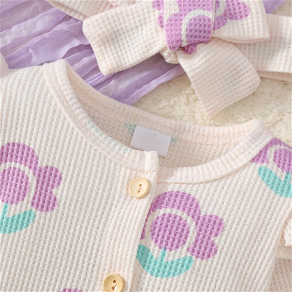 2PCS Cute Floral Print Long Sleeve Baby Jumpsuit