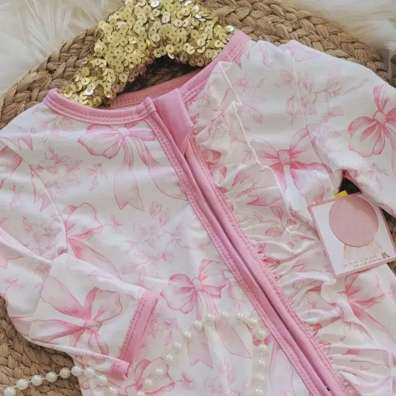Bubbly Bow Printed Long Sleeve Zipper Baby Girl Jumpsuit