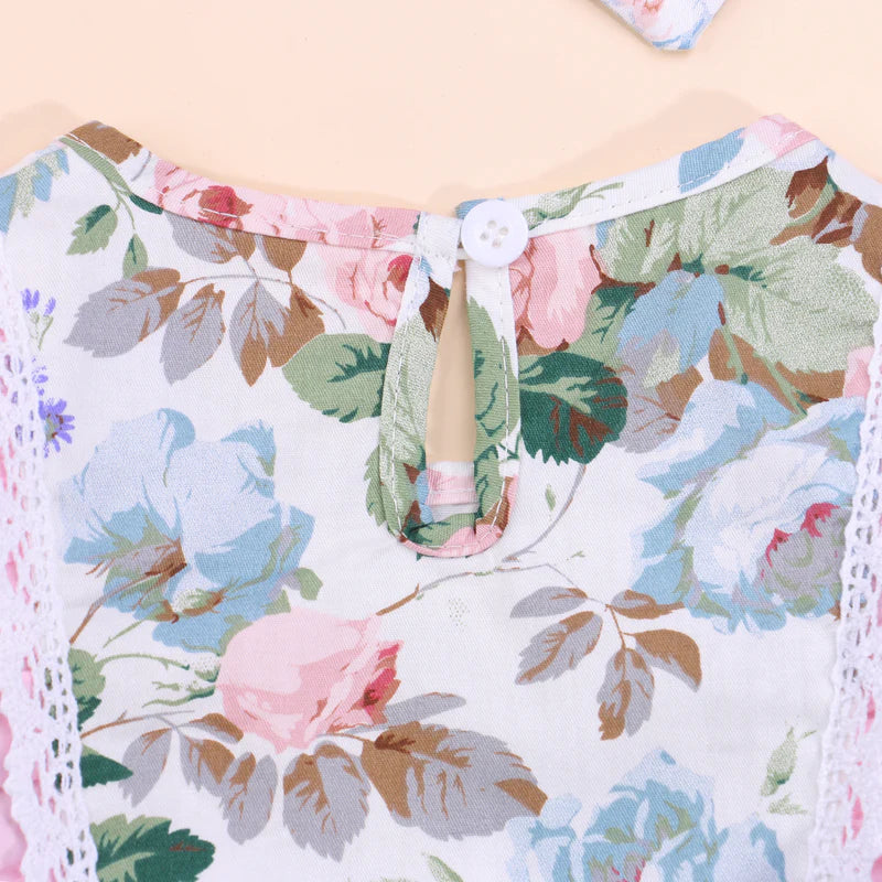 2PCS Romantic Floral Printed Long Sleeve Baby Romper