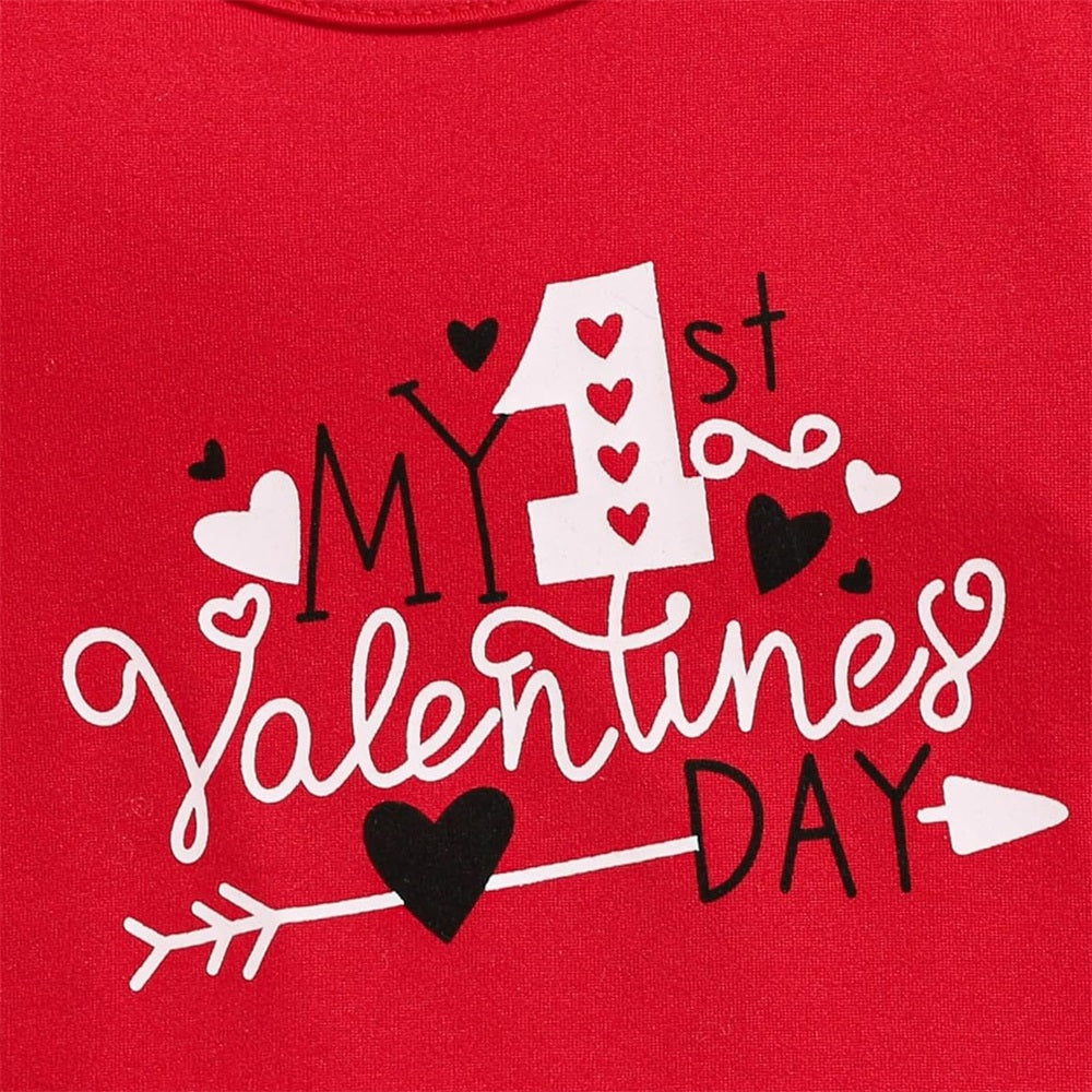 3PCS My 1st Valentine's Day Letter Heart Print Long Sleeve Baby Set