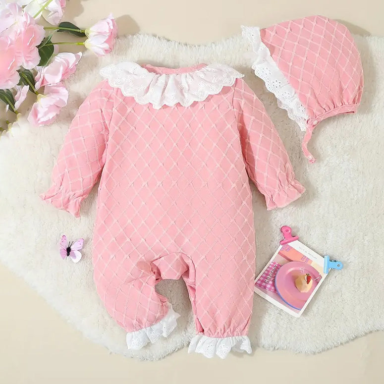 2PCS Stylish White Lace Solid Color Long Sleeve Baby Jumpsuit