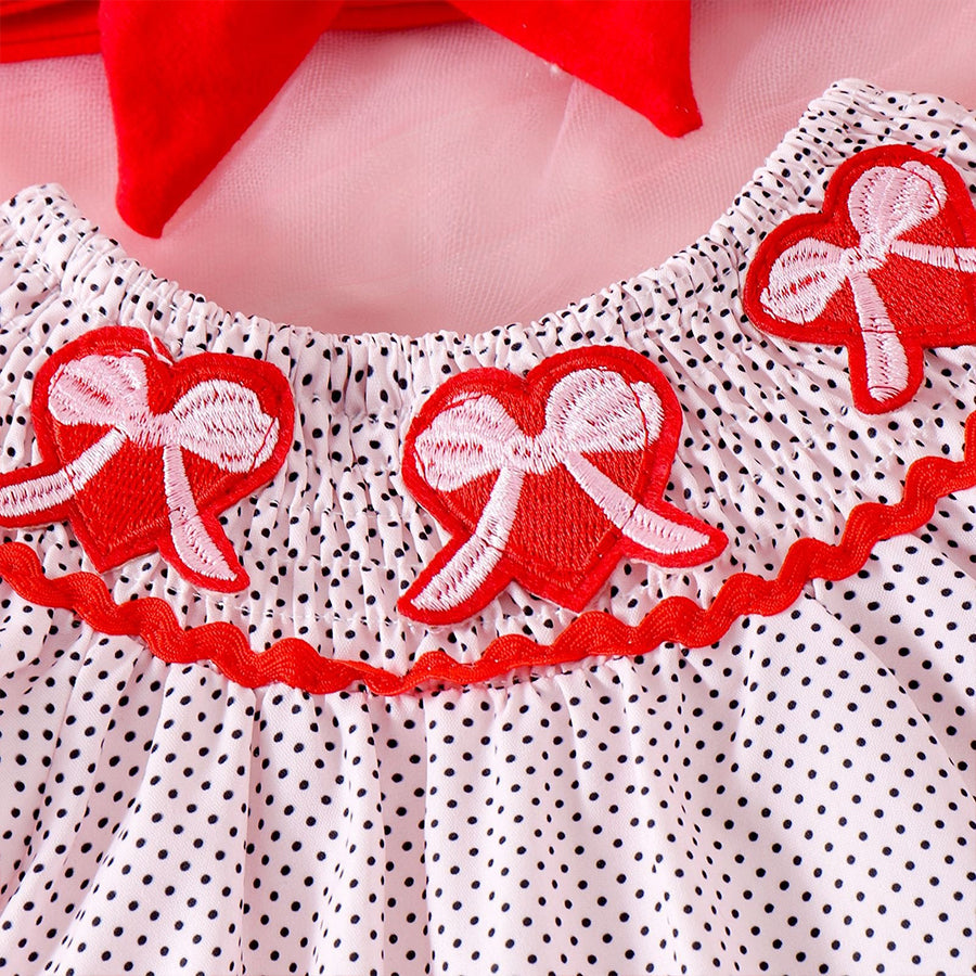 2PCS Bow Heart Embroidery Short Sleeve Baby Romper