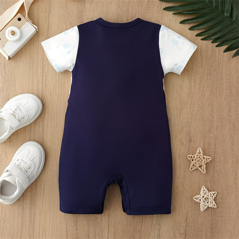 Cute Elephant Printed Short Sleeve Baby Jumpsuit