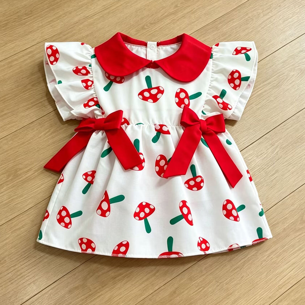 2PCS Cute Mushroom Print Flutter Sleeve Baby Girl Set