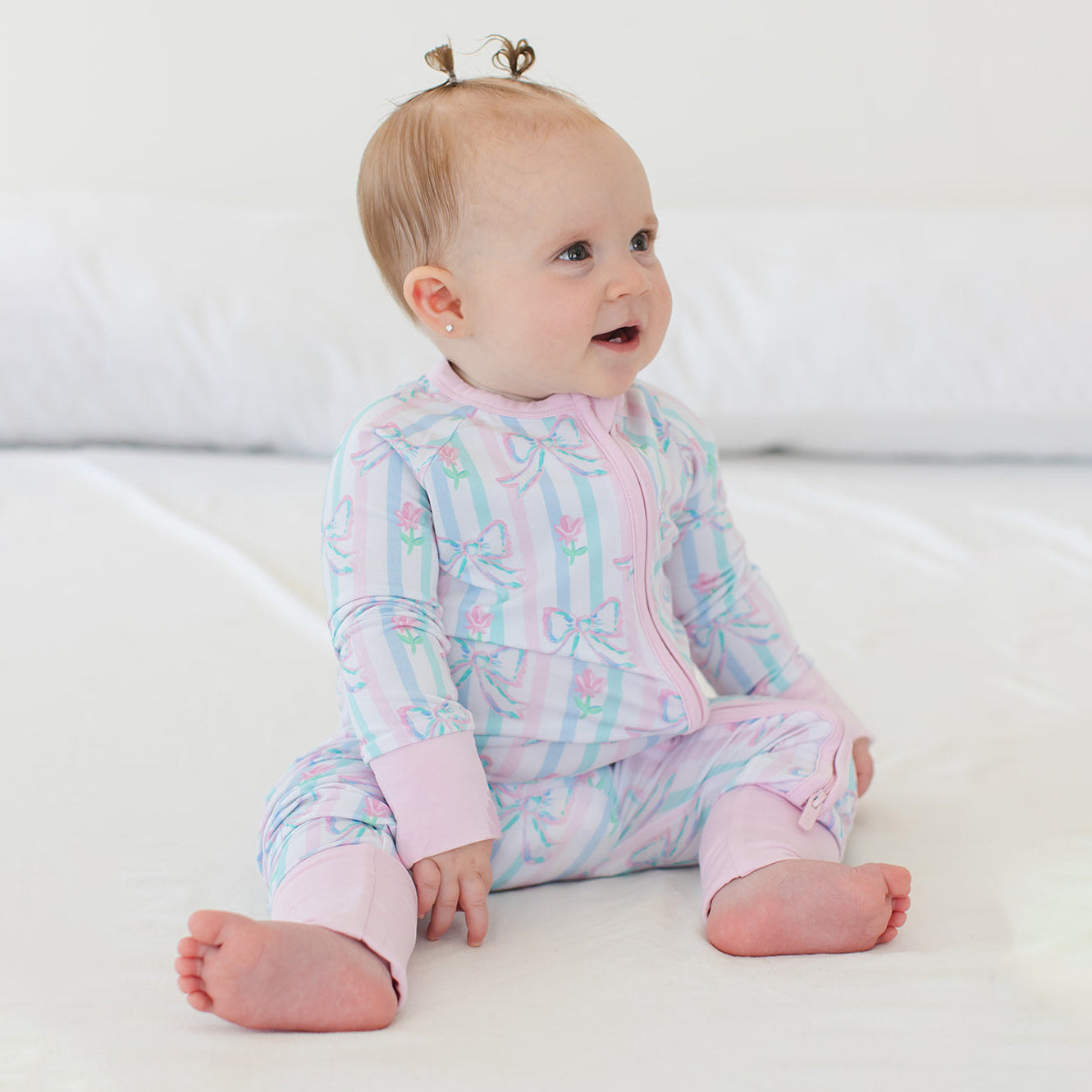 Lovely Bow Floral Printed Zipper Baby Jumpsuit