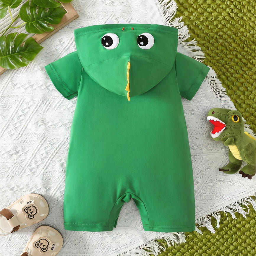 Casual Dinosaur Print Short Sleeve Hoodie Baby Jumpsuit