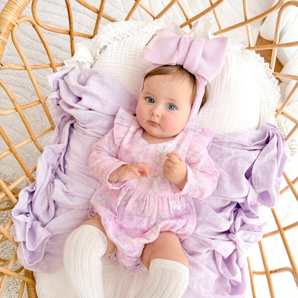Whimsical Swan and Floral Printed Long Sleeve Baby Romper