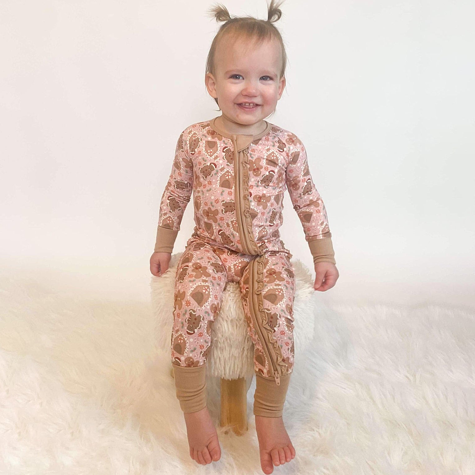 Christmas Gingerbread Printed Zipper Baby Jumpsuit