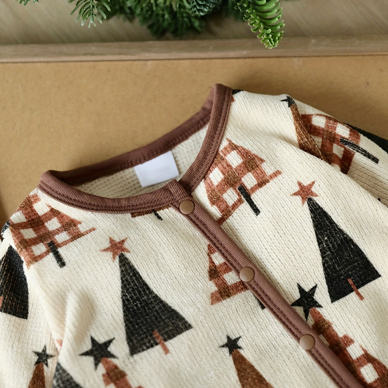 Cute Christmas Tree Print Long Sleeve Zipper Baby Jumpsuit