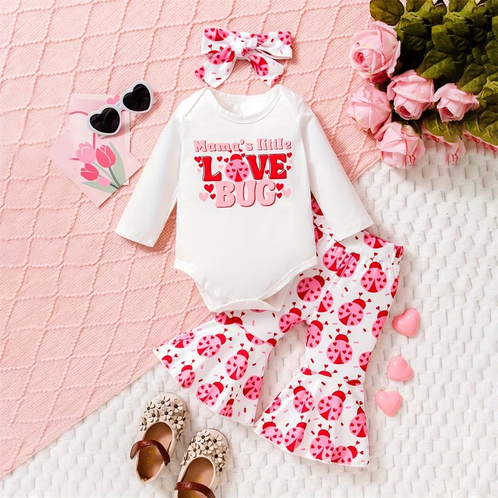 3PCS Mama's Letter Love BUG Letter Print Long Sleeve Baby Set