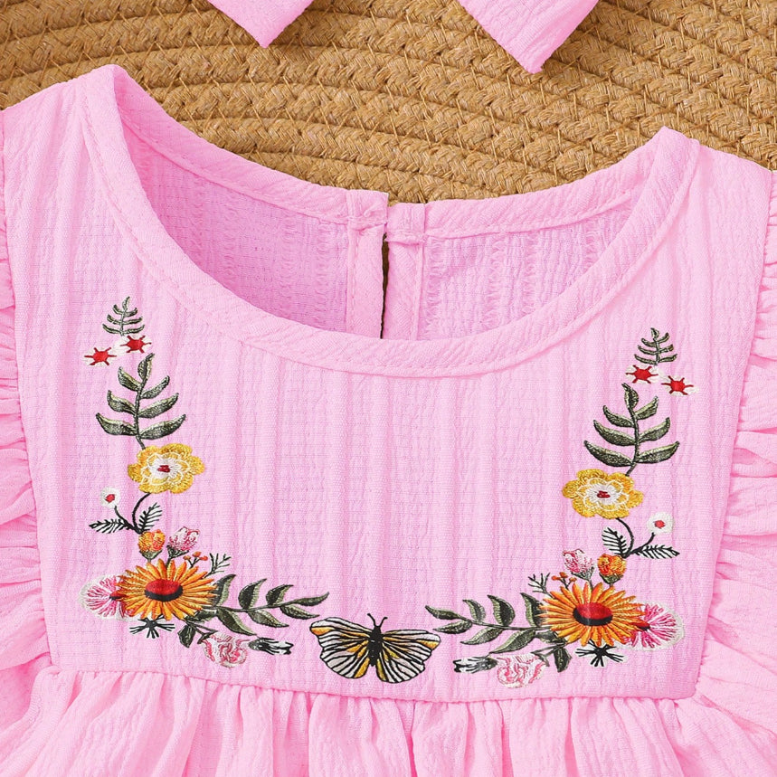 2PCS Quirky Floral Embroidery Sleeveless Baby Romper