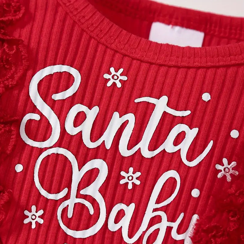 2PCS Santa Baby Letter Printed Long Sleeve Baby Romper