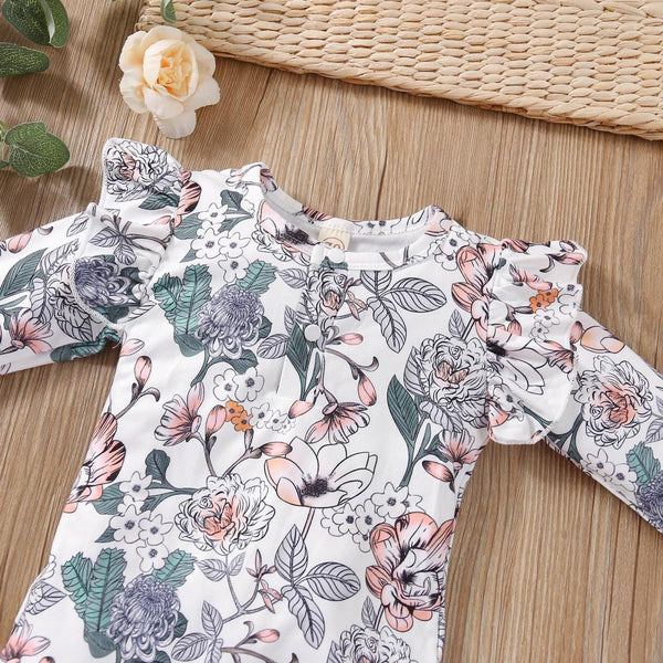 2PCS Allover Grace Floral Printed Baby Jumpsuit
