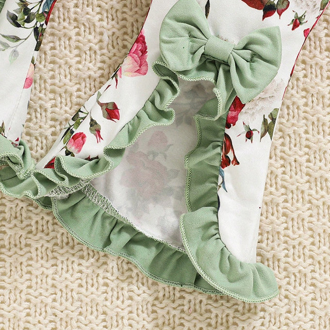3PCS  I Got It From My Mama Letter Floral Print Flutter Sleeve Baby Set