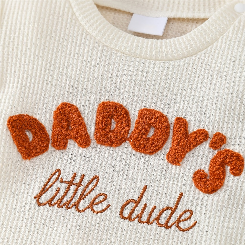 2PCS Daddy's Little Dude Letter Embroidery Short Sleeve Baby Set
