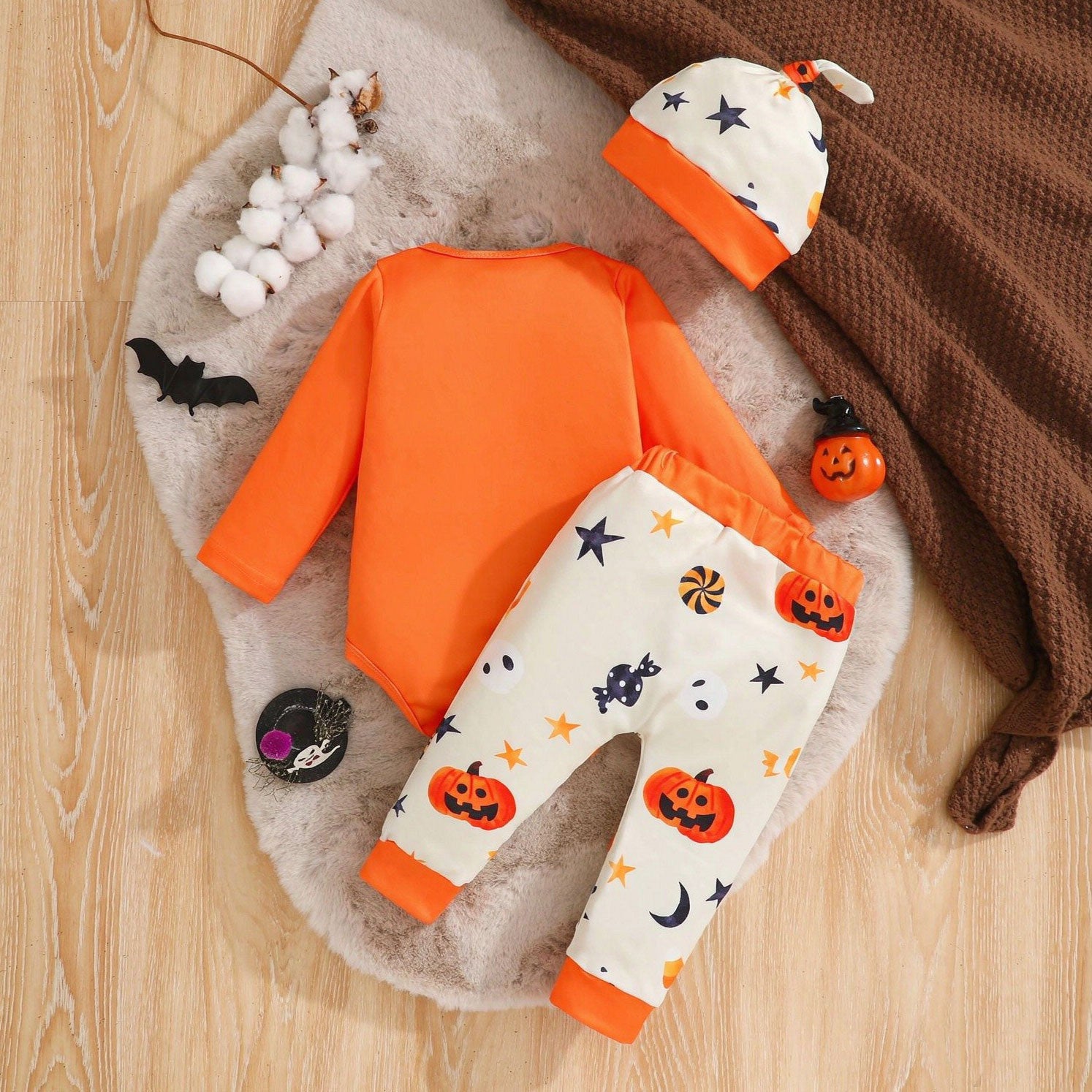 3PCS My First Halloween Letter Halloween Pattern Long Sleeve Baby Set