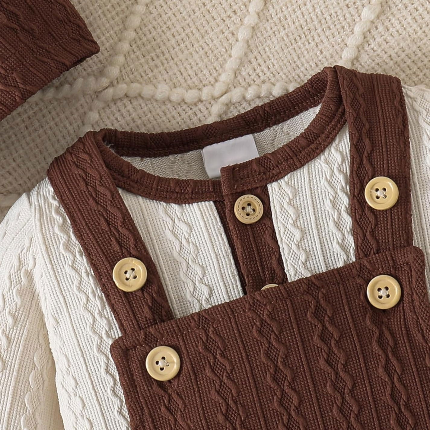 3PCS Adorable Bear Print Long Sleeve Baby Overalls Set