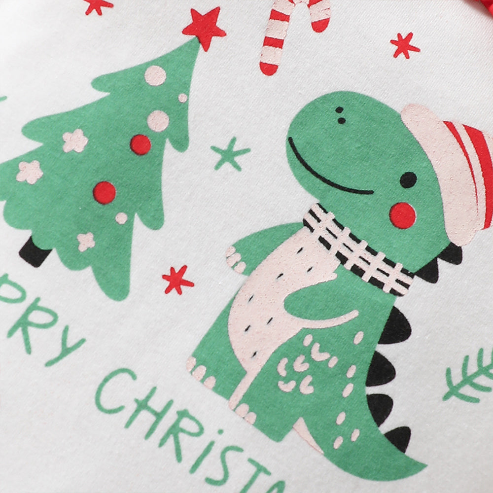 3PCS Cute Merry Christmas Letter Dinosaur Tree Print Baby Overalls Set