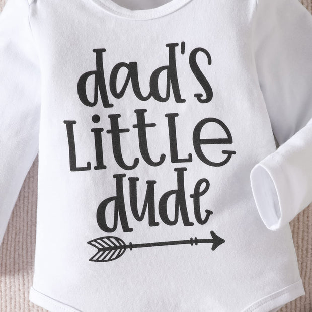 3PCS Stylish Dad's Little Dude Letter Plaid Printed Baby Set