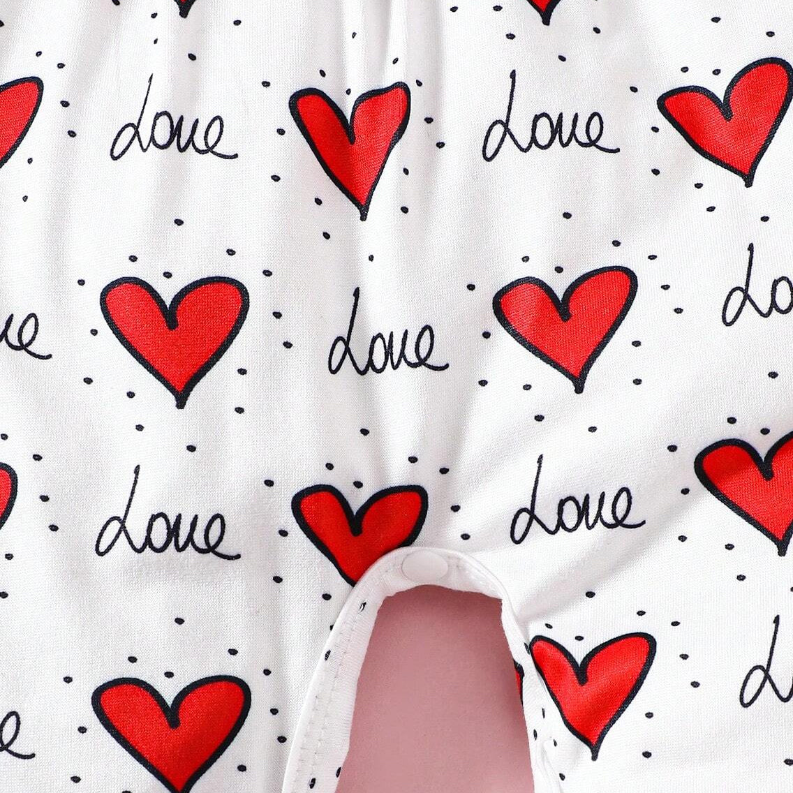 2PCS Heart and Letter Printed Long Sleeve Baby Jumpsuit