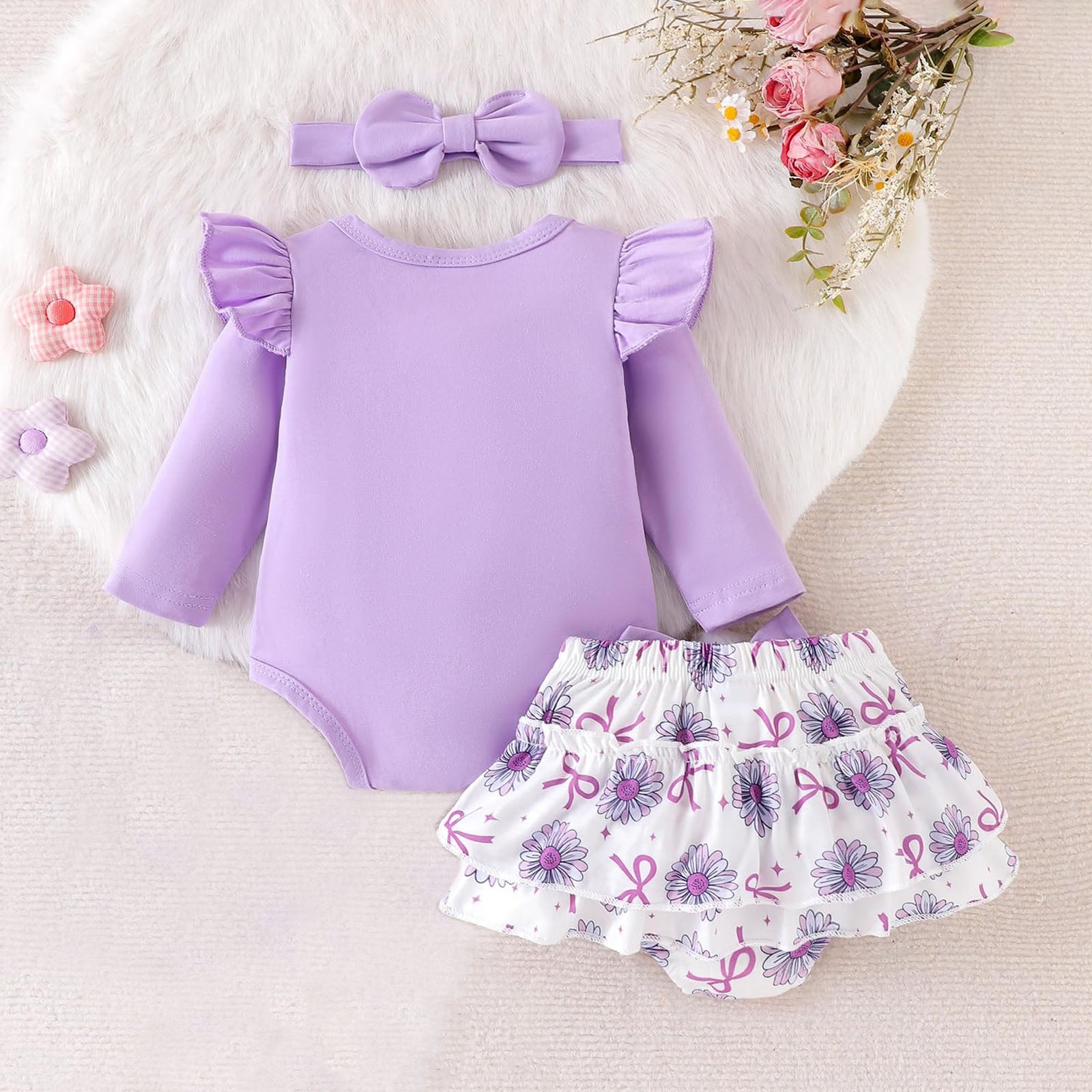 3PCS Beauty Letter Daisy Printed Baby Set
